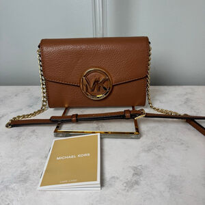 Women's Michael Kors Hudson Crossbody Bag in Luggage Brown Gold